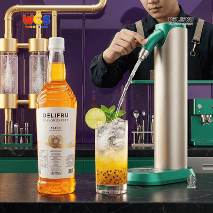 DELIFRU Peach Syrup 1 Liter - Sirup Rasa Persik untuk Peach Tea Mocktail Soda Milk Tea Yakult Minuman Cafe Dessert Halal