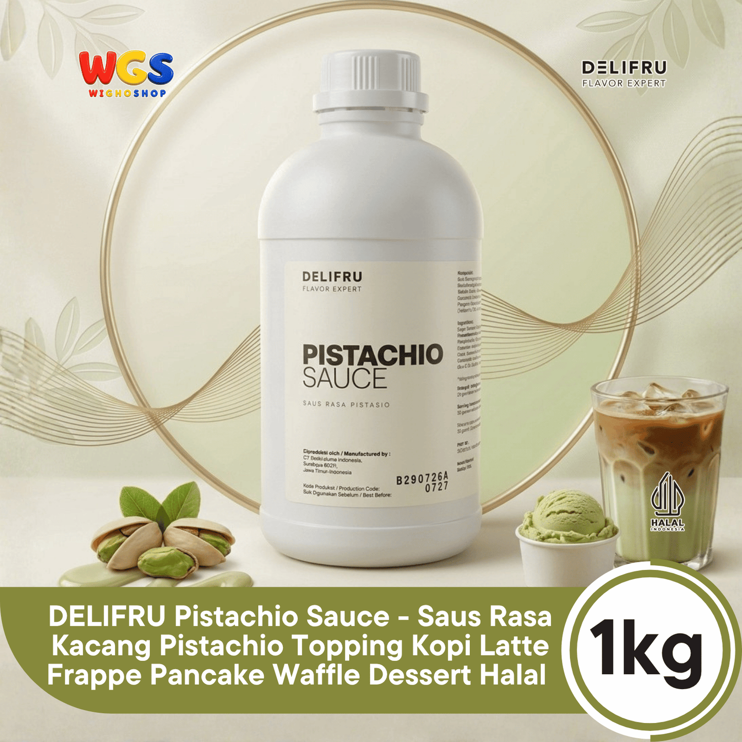 DELIFRU Pistachio Sauce 1kg - Saus Kacang Pistachio Topping Kopi Latte Frappe Es Krim Pancake Dessert Halal