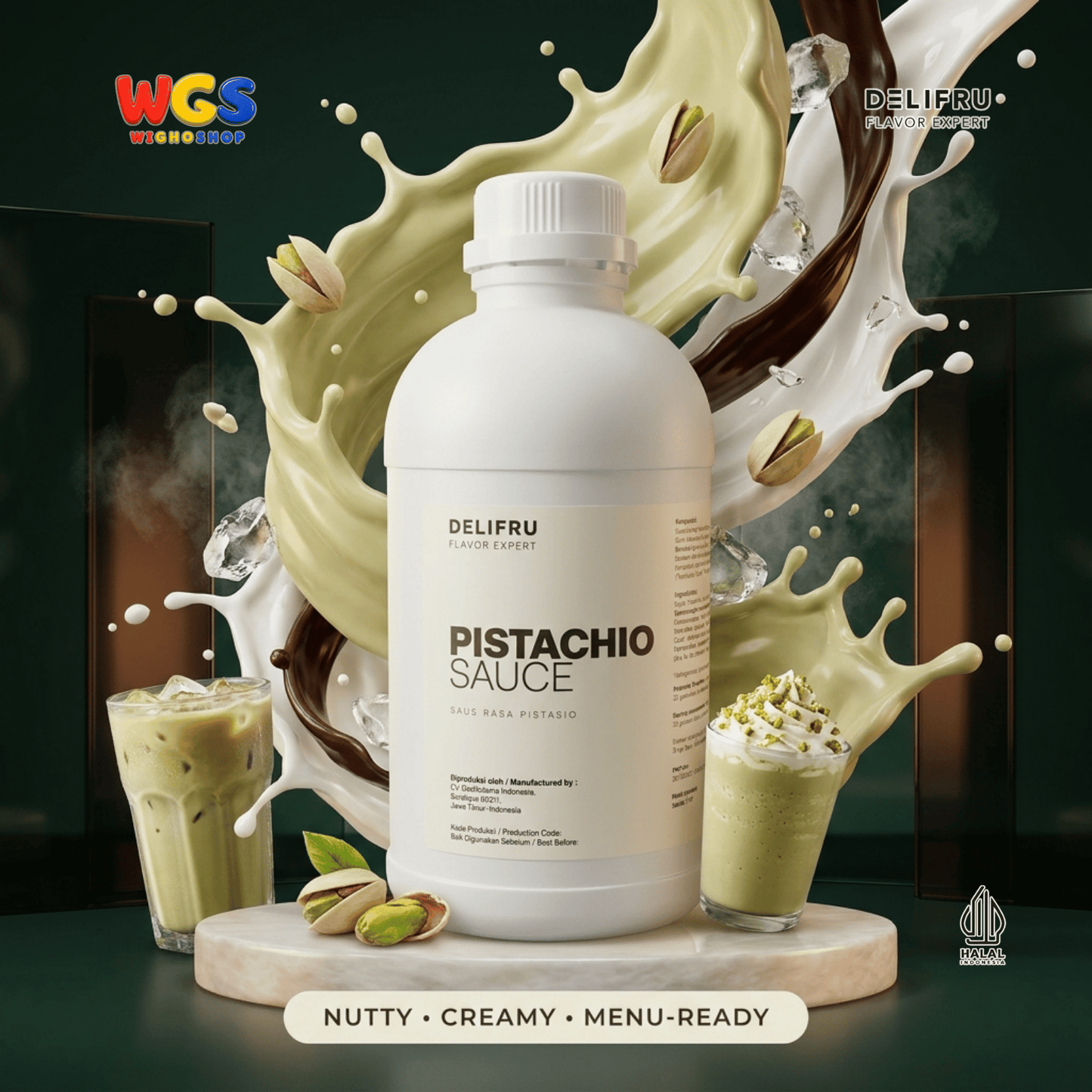 DELIFRU Pistachio Sauce 1kg - Saus Kacang Pistachio Topping Kopi Latte Frappe Es Krim Pancake Dessert Halal