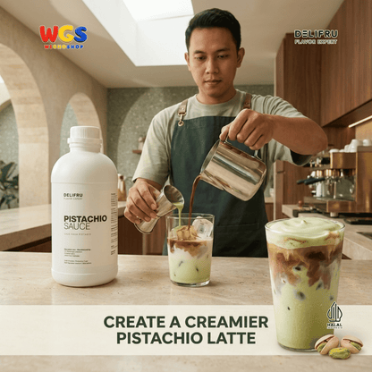 DELIFRU Pistachio Sauce 1kg - Saus Kacang Pistachio Topping Kopi Latte Frappe Es Krim Pancake Dessert Halal