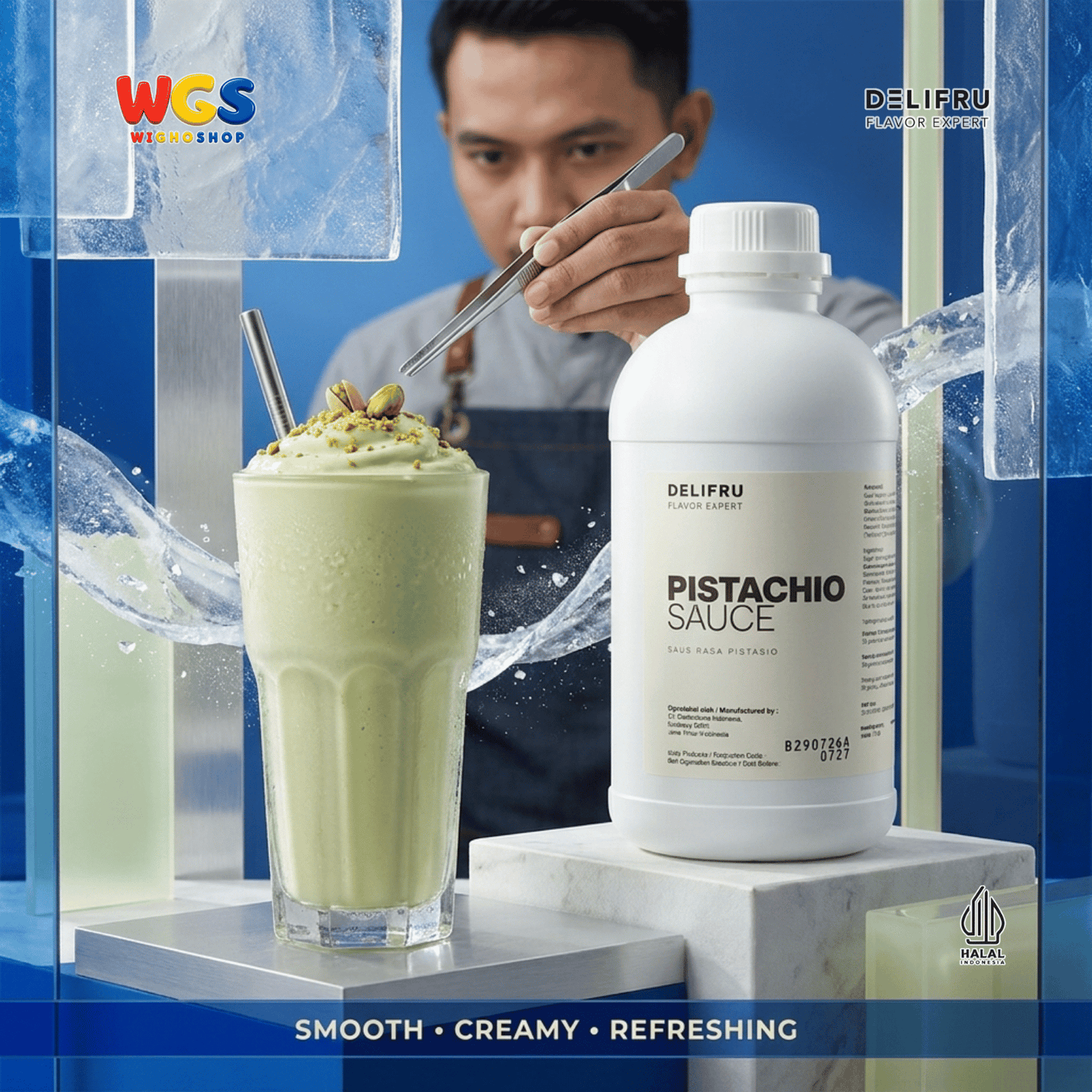 DELIFRU Pistachio Sauce 1kg - Saus Kacang Pistachio Topping Kopi Latte Frappe Es Krim Pancake Dessert Halal