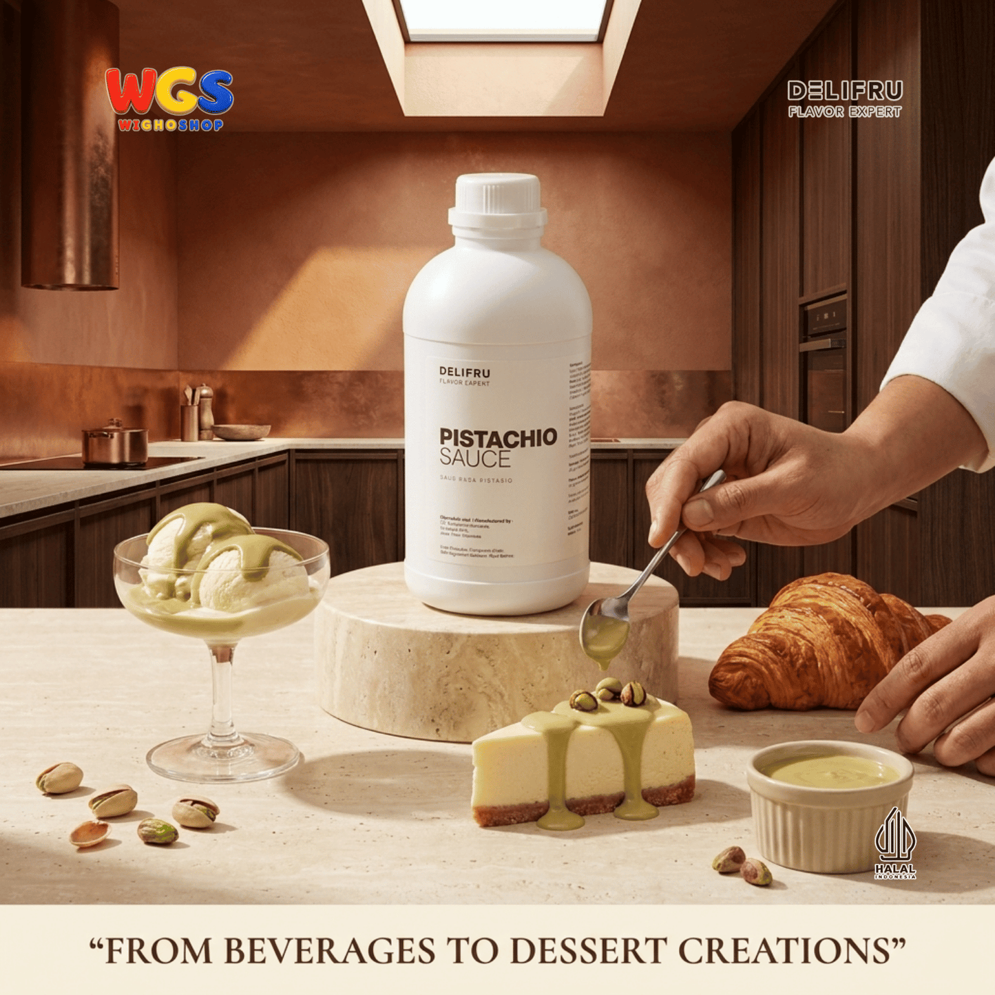 DELIFRU Pistachio Sauce 1kg - Saus Kacang Pistachio Topping Kopi Latte Frappe Es Krim Pancake Dessert Halal