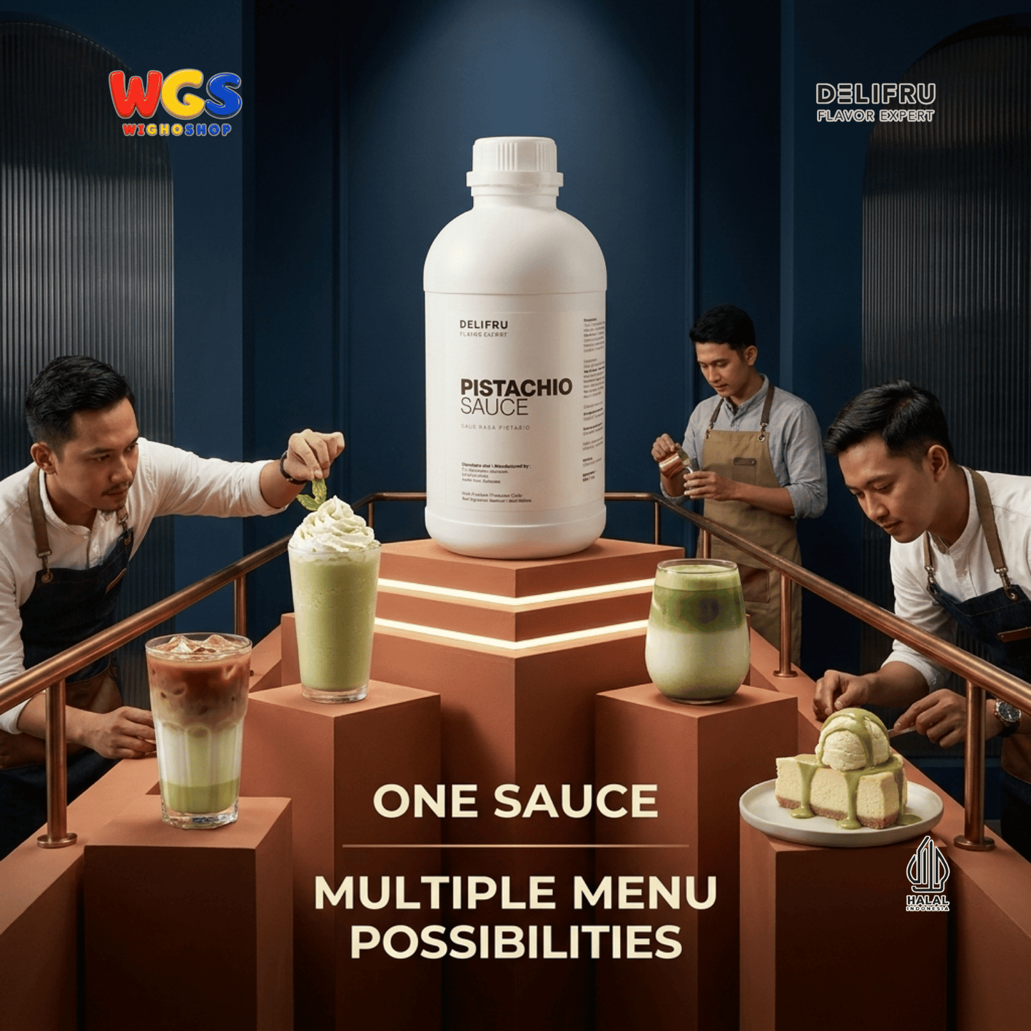 DELIFRU Pistachio Sauce 1kg - Saus Kacang Pistachio Topping Kopi Latte Frappe Es Krim Pancake Dessert Halal
