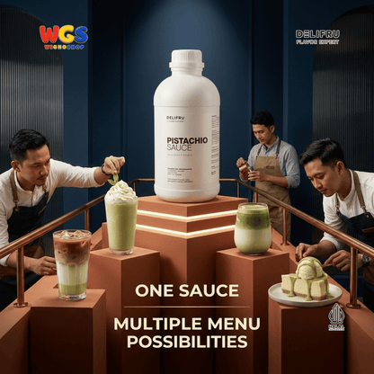 DELIFRU Pistachio Sauce 1kg - Saus Kacang Pistachio Topping Kopi Latte Frappe Es Krim Pancake Dessert Halal