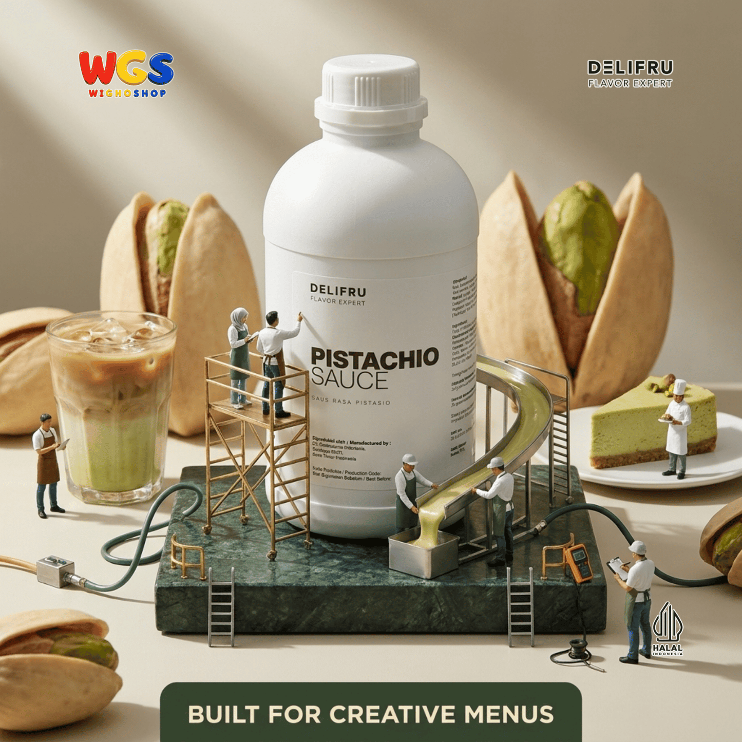 DELIFRU Pistachio Sauce 1kg - Saus Kacang Pistachio Topping Kopi Latte Frappe Es Krim Pancake Dessert Halal