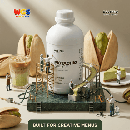 DELIFRU Pistachio Sauce 1kg - Saus Kacang Pistachio Topping Kopi Latte Frappe Es Krim Pancake Dessert Halal