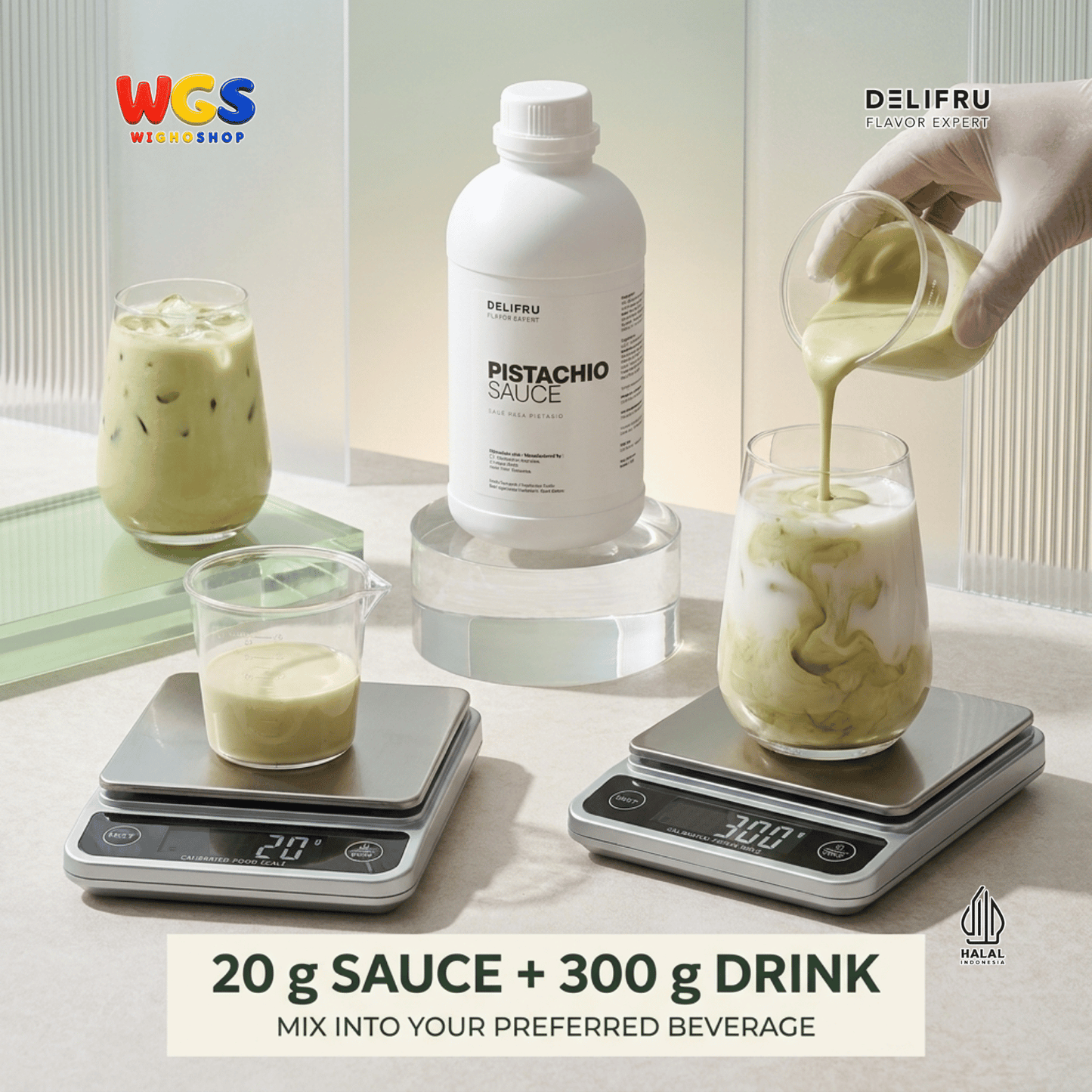 DELIFRU Pistachio Sauce 1kg - Saus Kacang Pistachio Topping Kopi Latte Frappe Es Krim Pancake Dessert Halal