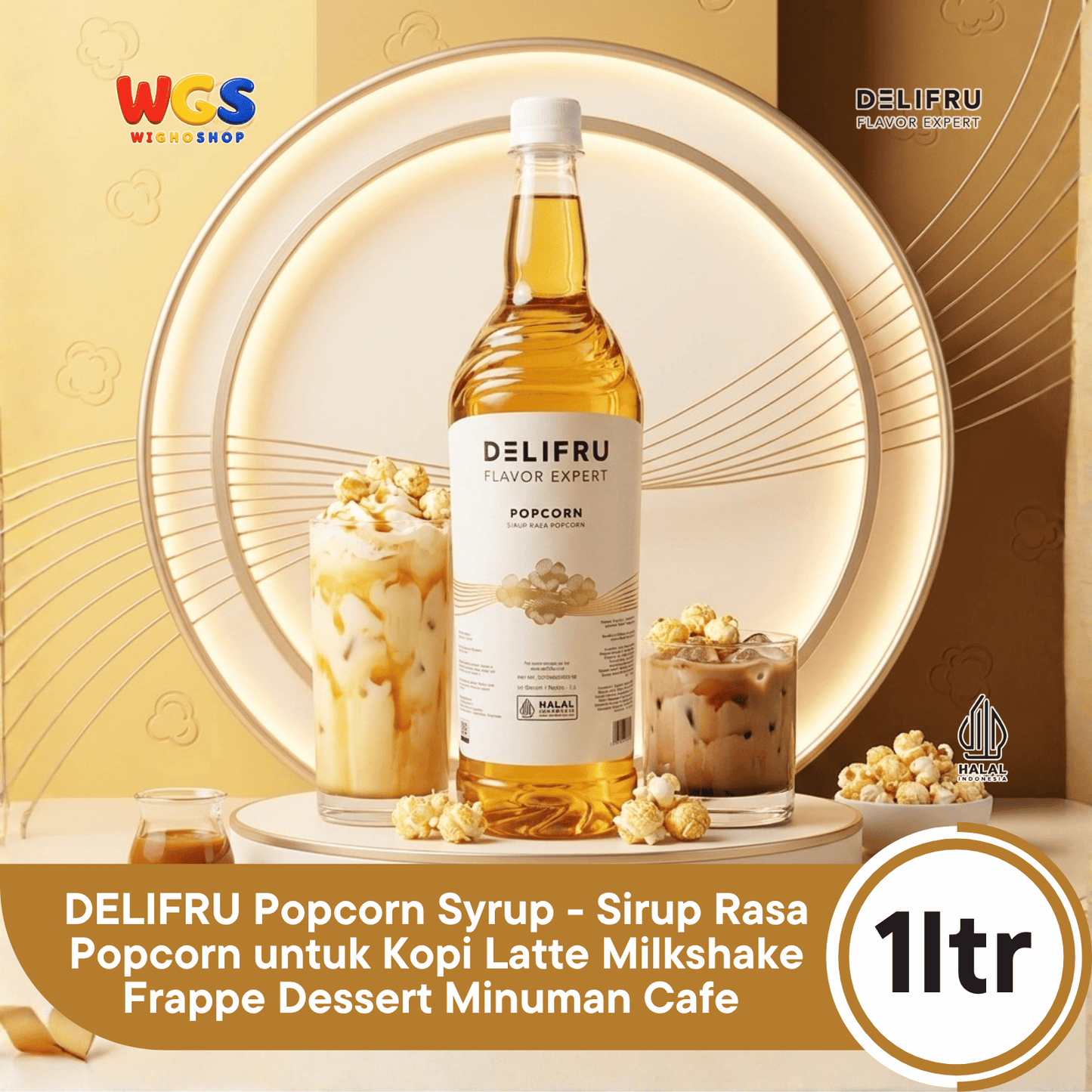DELIFRU Popcorn Syrup 1 Liter - Sirup Rasa Popcorn Gurih Manis untuk Kopi Latte Frappe Milkshake Dessert Halal