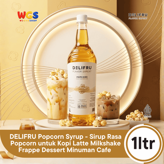 DELIFRU Popcorn Syrup 1 Liter - Sirup Rasa Popcorn Gurih Manis untuk Kopi Latte Frappe Milkshake Dessert Halal