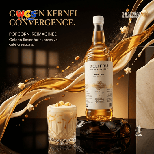 DELIFRU Popcorn Syrup 1 Liter - Sirup Rasa Popcorn Gurih Manis untuk Kopi Latte Frappe Milkshake Dessert Halal