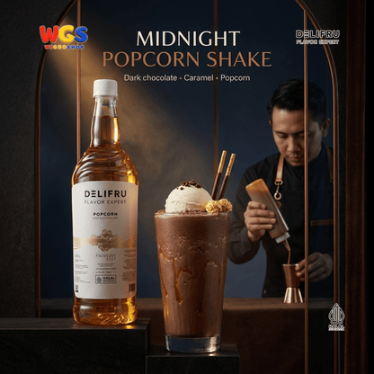 DELIFRU Popcorn Syrup 1 Liter - Sirup Rasa Popcorn Gurih Manis untuk Kopi Latte Frappe Milkshake Dessert Halal