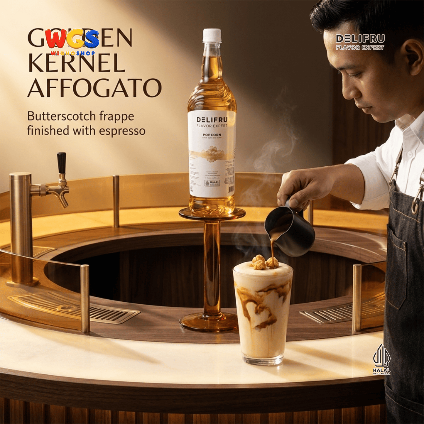DELIFRU Popcorn Syrup 1 Liter - Sirup Rasa Popcorn Gurih Manis untuk Kopi Latte Frappe Milkshake Dessert Halal