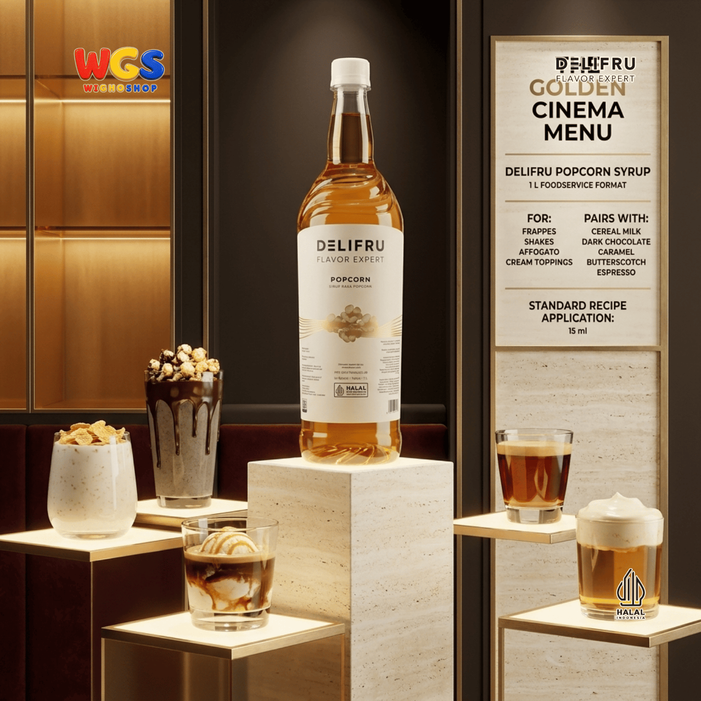 DELIFRU Popcorn Syrup 1 Liter - Sirup Rasa Popcorn Gurih Manis untuk Kopi Latte Frappe Milkshake Dessert Halal