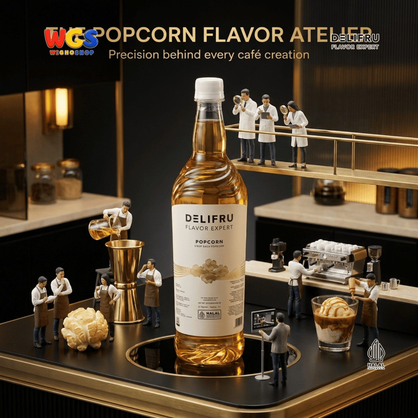 DELIFRU Popcorn Syrup 1 Liter - Sirup Rasa Popcorn Gurih Manis untuk Kopi Latte Frappe Milkshake Dessert Halal