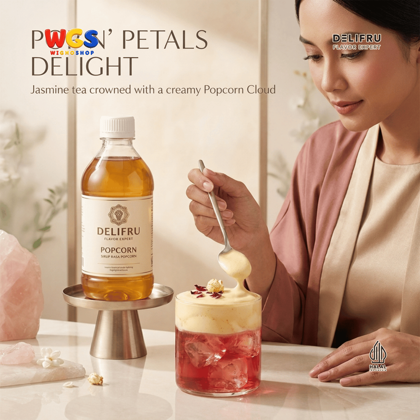 DELIFRU Popcorn Syrup 1 Liter - Sirup Rasa Popcorn Gurih Manis untuk Kopi Latte Frappe Milkshake Dessert Halal