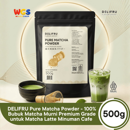 DELIFRU Pure Matcha Powder 500g - Bubuk Matcha Murni 100% untuk Matcha Latte Minuman Cafe Dessert Bakery Halal