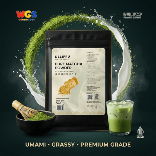 DELIFRU Pure Matcha Powder 500g - Bubuk Matcha Murni 100% untuk Matcha Latte Minuman Cafe Dessert Bakery Halal