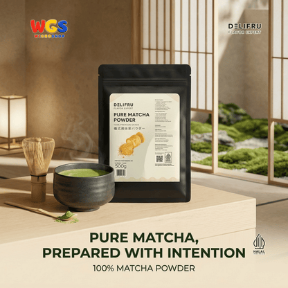 DELIFRU Pure Matcha Powder 500g - Bubuk Matcha Murni 100% untuk Matcha Latte Minuman Cafe Dessert Bakery Halal