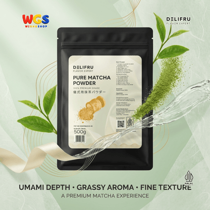 DELIFRU Pure Matcha Powder 500g - Bubuk Matcha Murni 100% untuk Matcha Latte Minuman Cafe Dessert Bakery Halal
