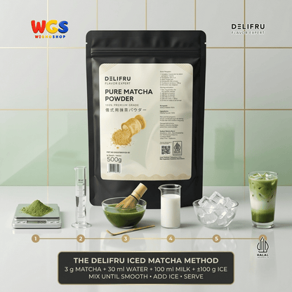 DELIFRU Pure Matcha Powder 500g - Bubuk Matcha Murni 100% untuk Matcha Latte Minuman Cafe Dessert Bakery Halal