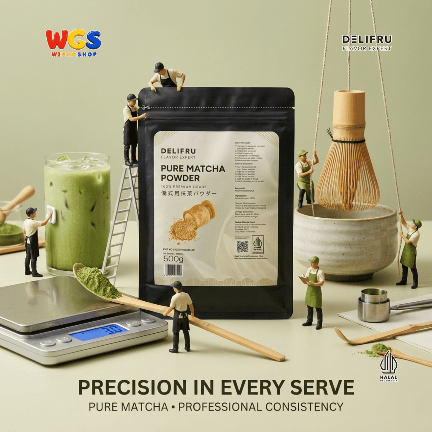 DELIFRU Pure Matcha Powder 500g - Bubuk Matcha Murni 100% untuk Matcha Latte Minuman Cafe Dessert Bakery Halal