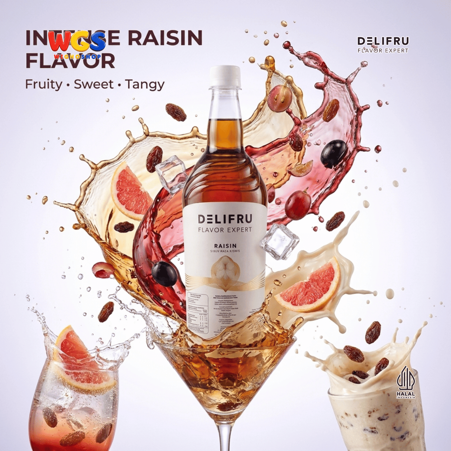 DELIFRU Raisin Syrup 1 Liter - Sirup Rasa Kismis untuk Mocktail Soda Iced Tea Milkshake Minuman Cafe Dessert Halal