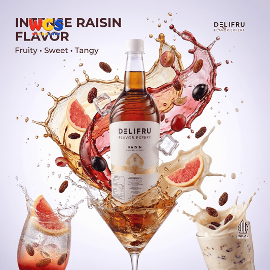 DELIFRU Raisin Syrup 1 Liter - Sirup Rasa Kismis untuk Mocktail Soda Iced Tea Milkshake Minuman Cafe Dessert Halal