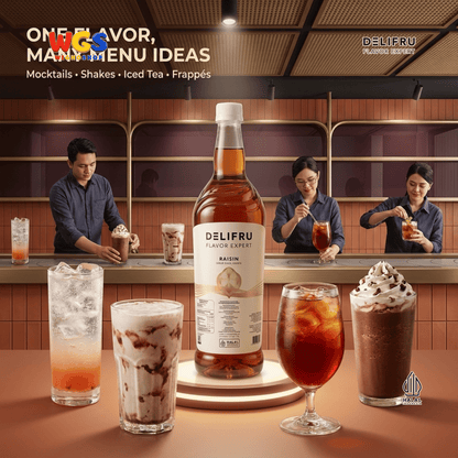 DELIFRU Raisin Syrup 1 Liter - Sirup Rasa Kismis untuk Mocktail Soda Iced Tea Milkshake Minuman Cafe Dessert Halal