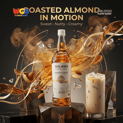 DELIFRU Roasted Almond Syrup 1 Liter - Sirup Kacang Almond Panggang untuk Kopi, Latte, Frappe, Milkshake & Dessert Halal