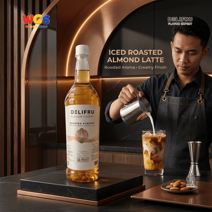 DELIFRU Roasted Almond Syrup 1 Liter - Sirup Kacang Almond Panggang untuk Kopi, Latte, Frappe, Milkshake & Dessert Halal