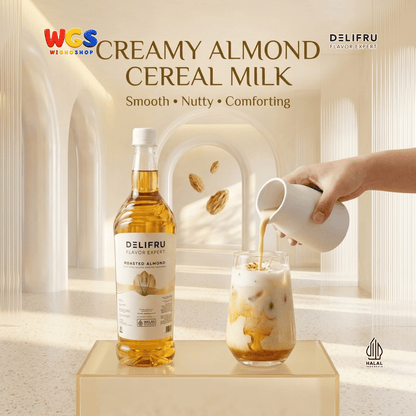 DELIFRU Roasted Almond Syrup 1 Liter - Sirup Kacang Almond Panggang untuk Kopi, Latte, Frappe, Milkshake & Dessert Halal