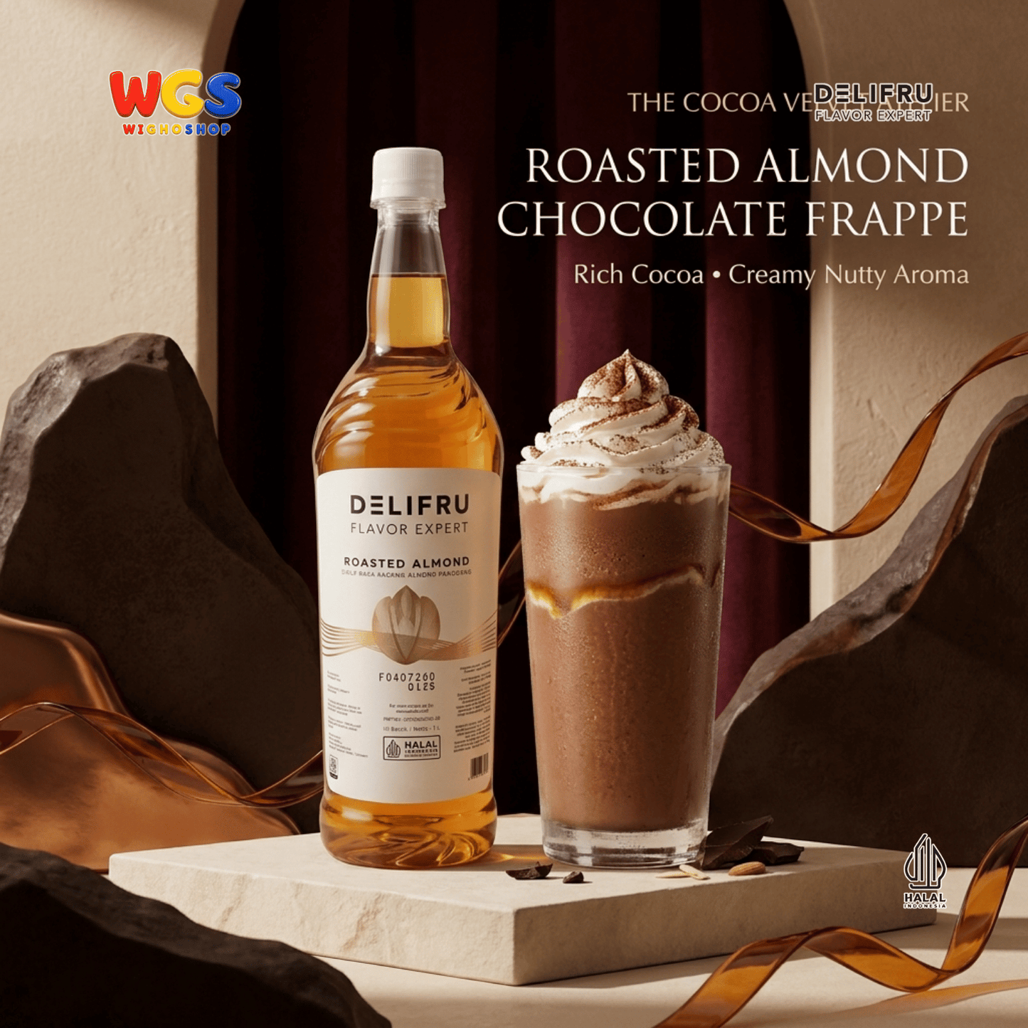 DELIFRU Roasted Almond Syrup 1 Liter - Sirup Kacang Almond Panggang untuk Kopi, Latte, Frappe, Milkshake & Dessert Halal