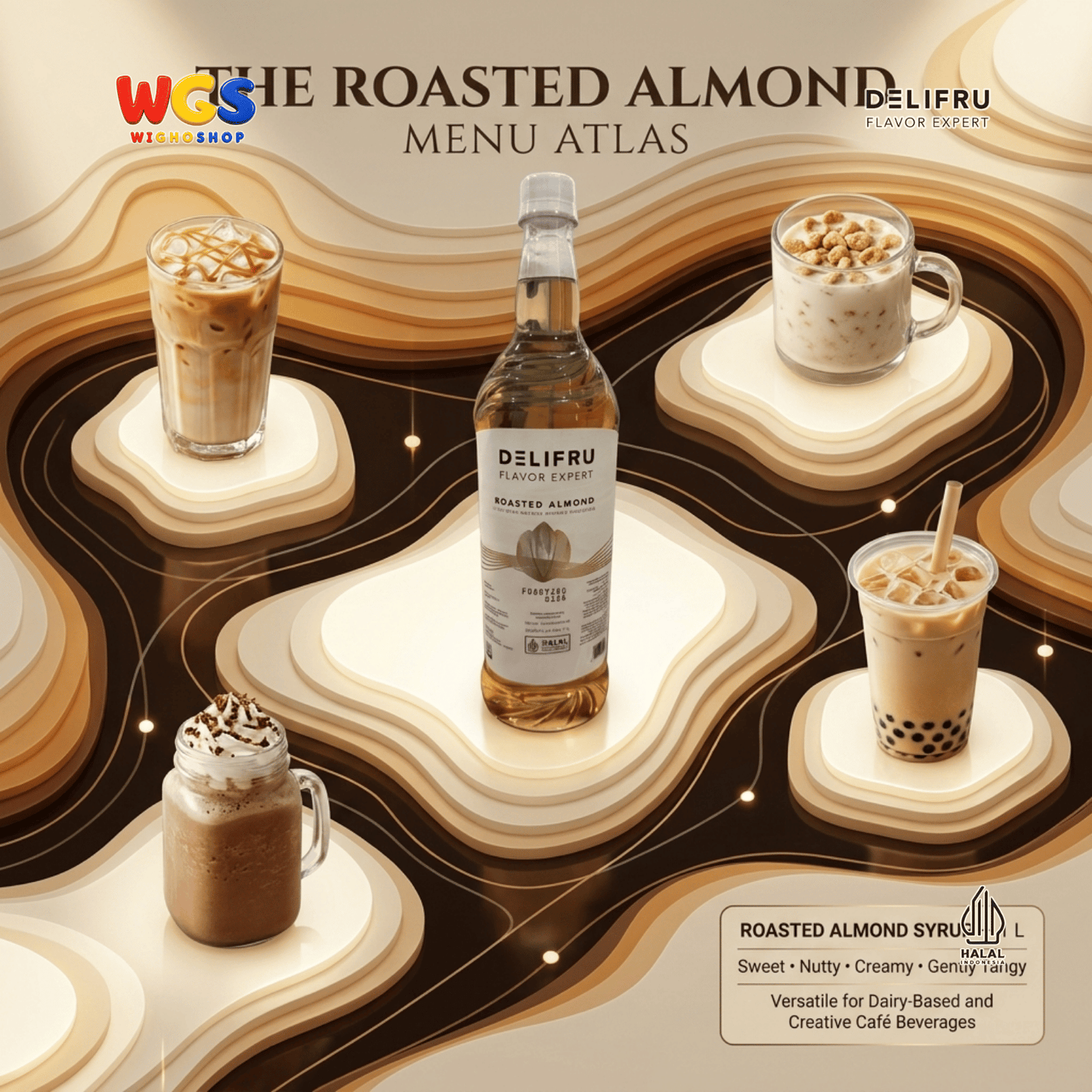 DELIFRU Roasted Almond Syrup 1 Liter - Sirup Kacang Almond Panggang untuk Kopi, Latte, Frappe, Milkshake & Dessert Halal