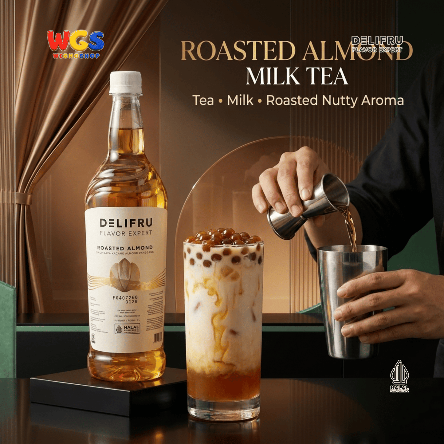 DELIFRU Roasted Almond Syrup 1 Liter - Sirup Kacang Almond Panggang untuk Kopi, Latte, Frappe, Milkshake & Dessert Halal
