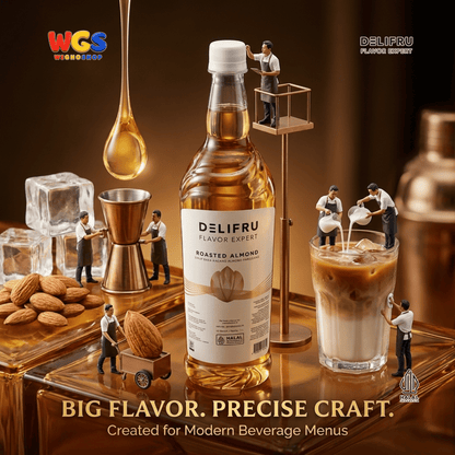 DELIFRU Roasted Almond Syrup 1 Liter - Sirup Kacang Almond Panggang untuk Kopi, Latte, Frappe, Milkshake & Dessert Halal