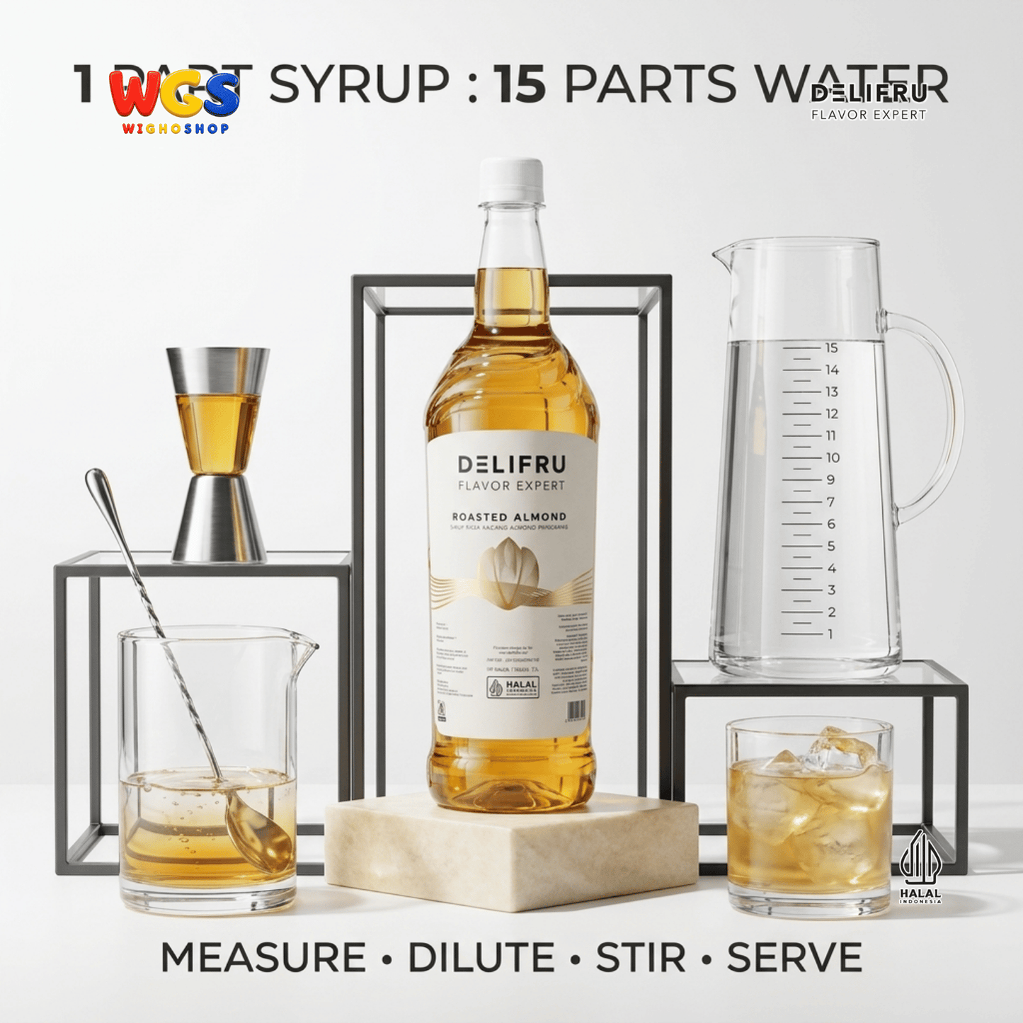 DELIFRU Roasted Almond Syrup 1 Liter - Sirup Kacang Almond Panggang untuk Kopi, Latte, Frappe, Milkshake & Dessert Halal