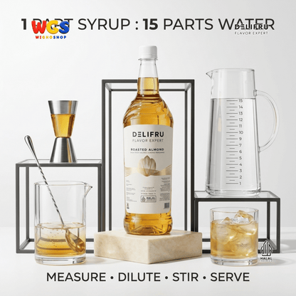 DELIFRU Roasted Almond Syrup 1 Liter - Sirup Kacang Almond Panggang untuk Kopi, Latte, Frappe, Milkshake & Dessert Halal