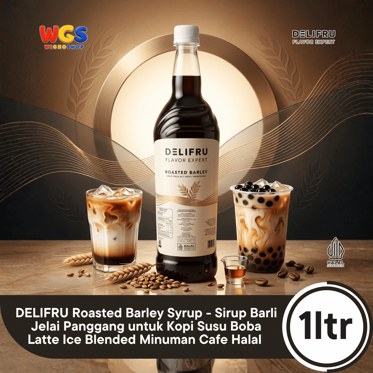 DELIFRU Roasted Barley Syrup 1 Liter - Sirup Barli Jelai Panggang untuk Kopi Susu Boba Latte Ice Blended Minuman Cafe Halal