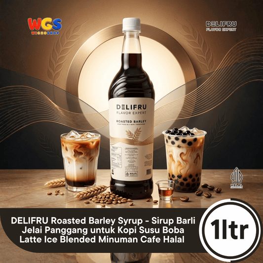 DELIFRU Roasted Barley Syrup 1 Liter - Sirup Barli Jelai Panggang untuk Kopi Susu Boba Latte Ice Blended Minuman Cafe Halal