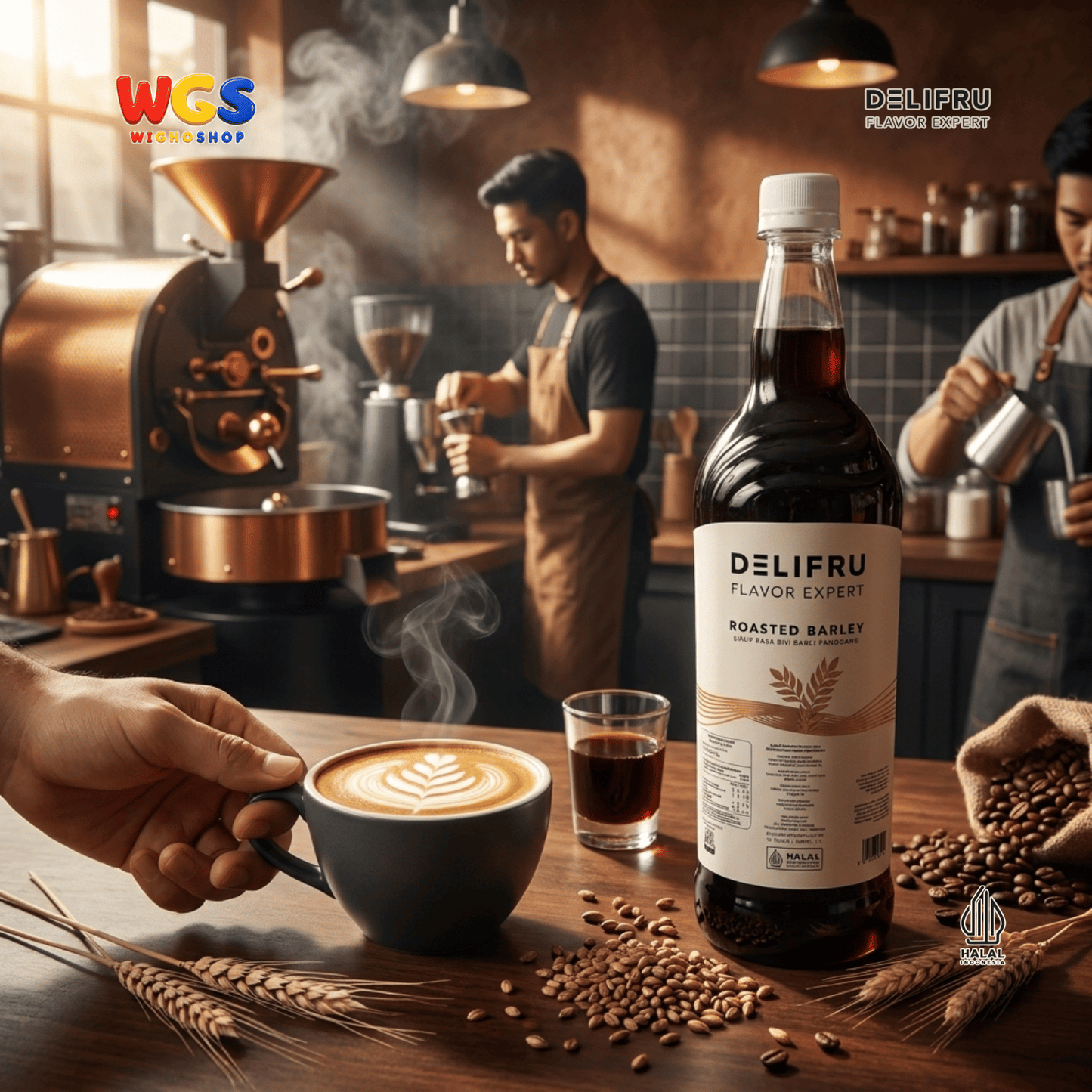 DELIFRU Roasted Barley Syrup 1 Liter - Sirup Barli Jelai Panggang untuk Kopi Susu Boba Latte Ice Blended Minuman Cafe Halal