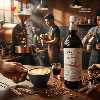 DELIFRU Roasted Barley Syrup 1 Liter - Sirup Barli Jelai Panggang untuk Kopi Susu Boba Latte Ice Blended Minuman Cafe Halal