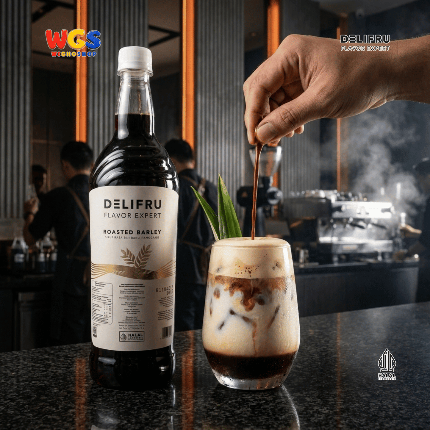 DELIFRU Roasted Barley Syrup 1 Liter - Sirup Barli Jelai Panggang untuk Kopi Susu Boba Latte Ice Blended Minuman Cafe Halal