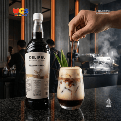 DELIFRU Roasted Barley Syrup 1 Liter - Sirup Barli Jelai Panggang untuk Kopi Susu Boba Latte Ice Blended Minuman Cafe Halal