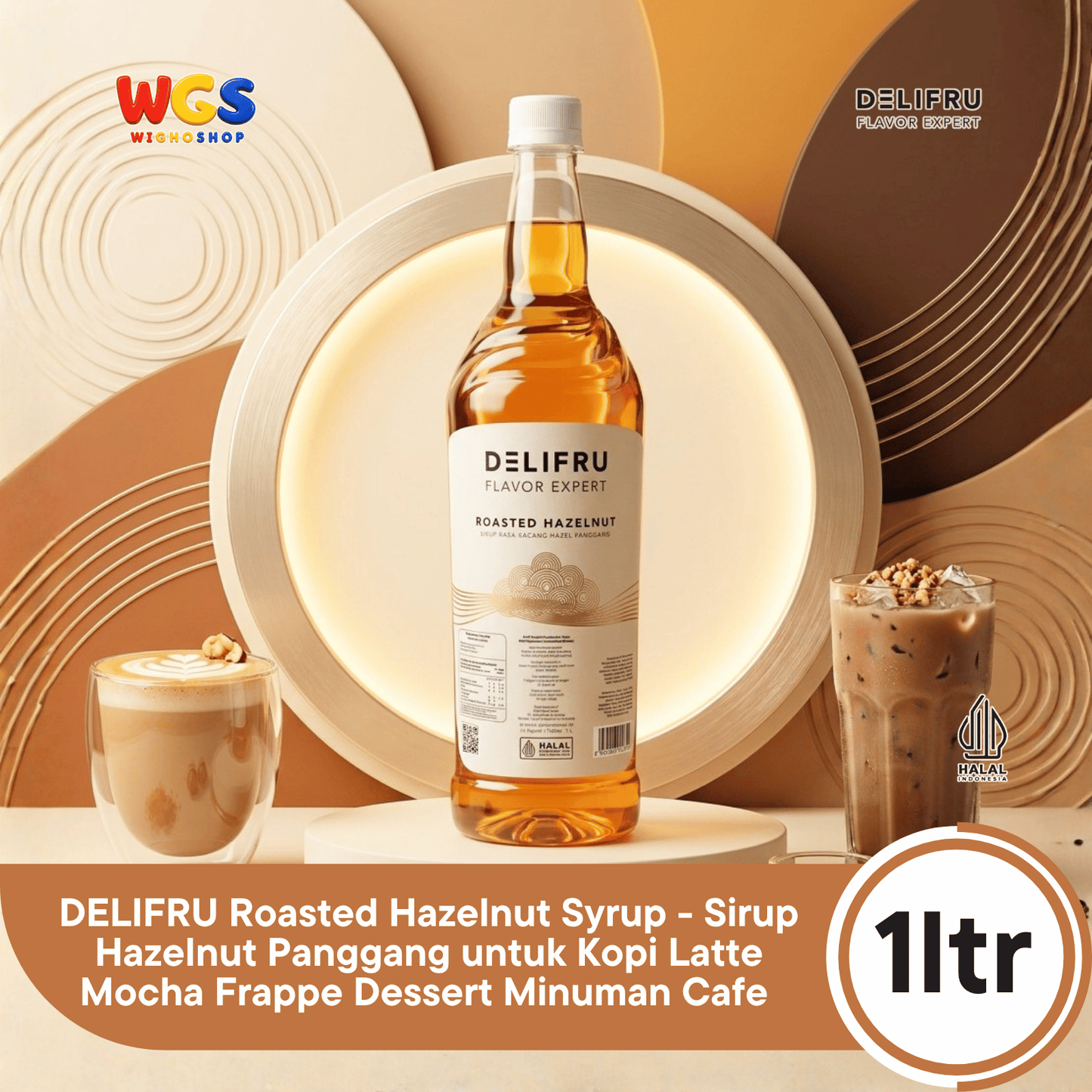DELIFRU Roasted Hazelnut Syrup 1 Liter - Sirup Kacang Hazel Panggang untuk Kopi Latte Frappe Milkshake Dessert Halal