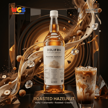 DELIFRU Roasted Hazelnut Syrup 1 Liter - Sirup Kacang Hazel Panggang untuk Kopi Latte Frappe Milkshake Dessert Halal