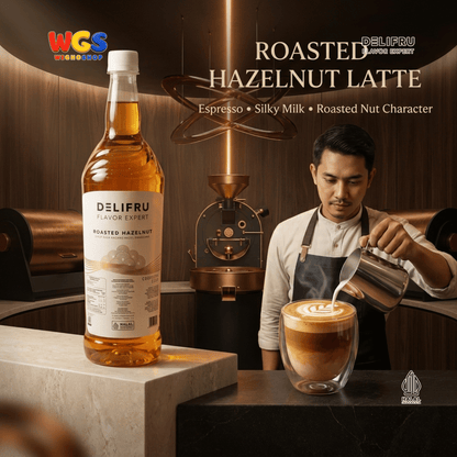 DELIFRU Roasted Hazelnut Syrup 1 Liter - Sirup Kacang Hazel Panggang untuk Kopi Latte Frappe Milkshake Dessert Halal