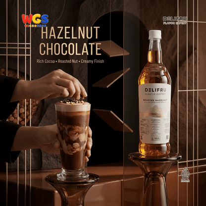 DELIFRU Roasted Hazelnut Syrup 1 Liter - Sirup Kacang Hazel Panggang untuk Kopi Latte Frappe Milkshake Dessert Halal