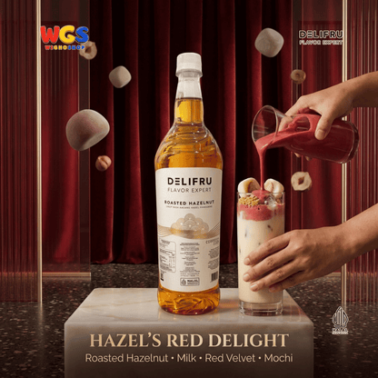 DELIFRU Roasted Hazelnut Syrup 1 Liter - Sirup Kacang Hazel Panggang untuk Kopi Latte Frappe Milkshake Dessert Halal
