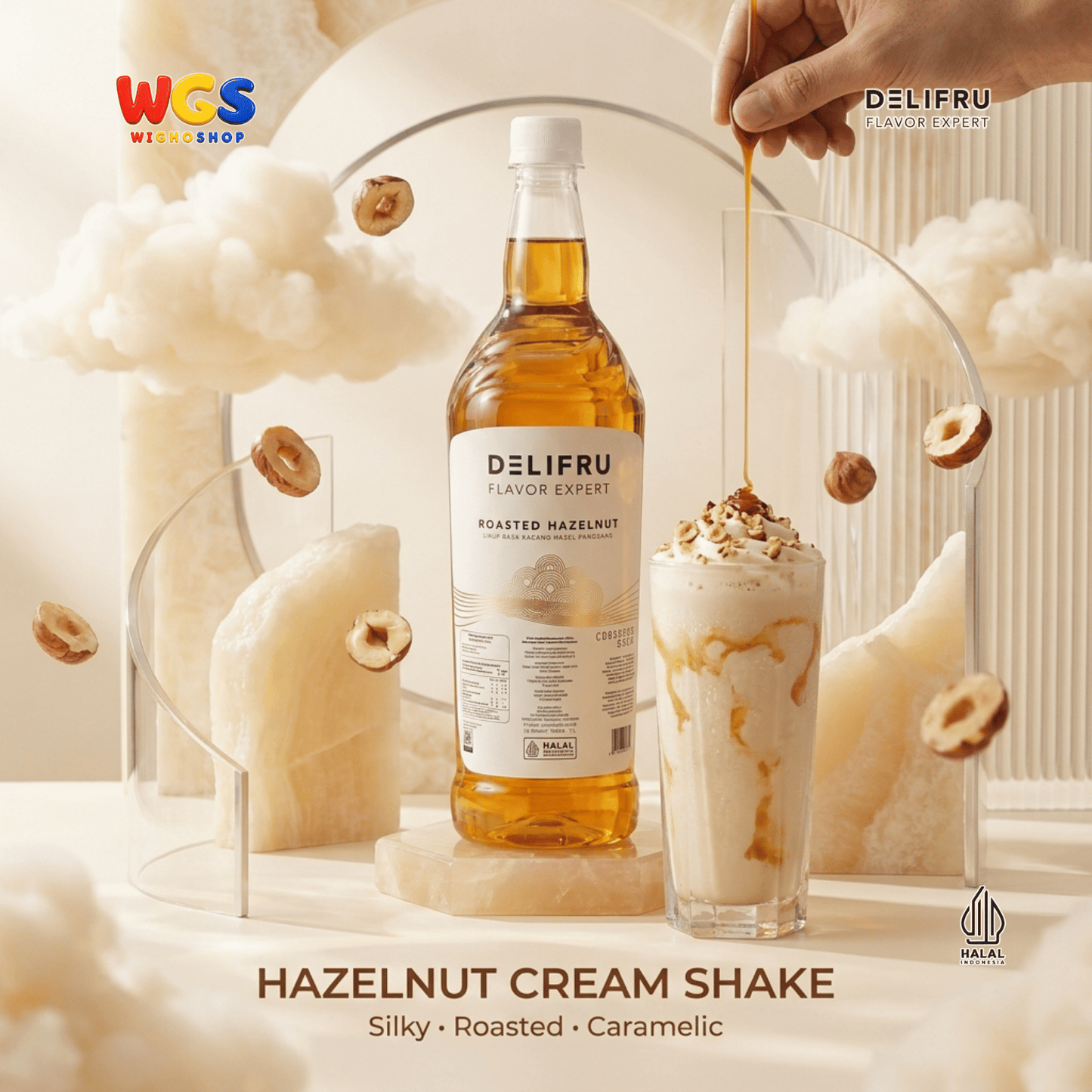 DELIFRU Roasted Hazelnut Syrup 1 Liter - Sirup Kacang Hazel Panggang untuk Kopi Latte Frappe Milkshake Dessert Halal