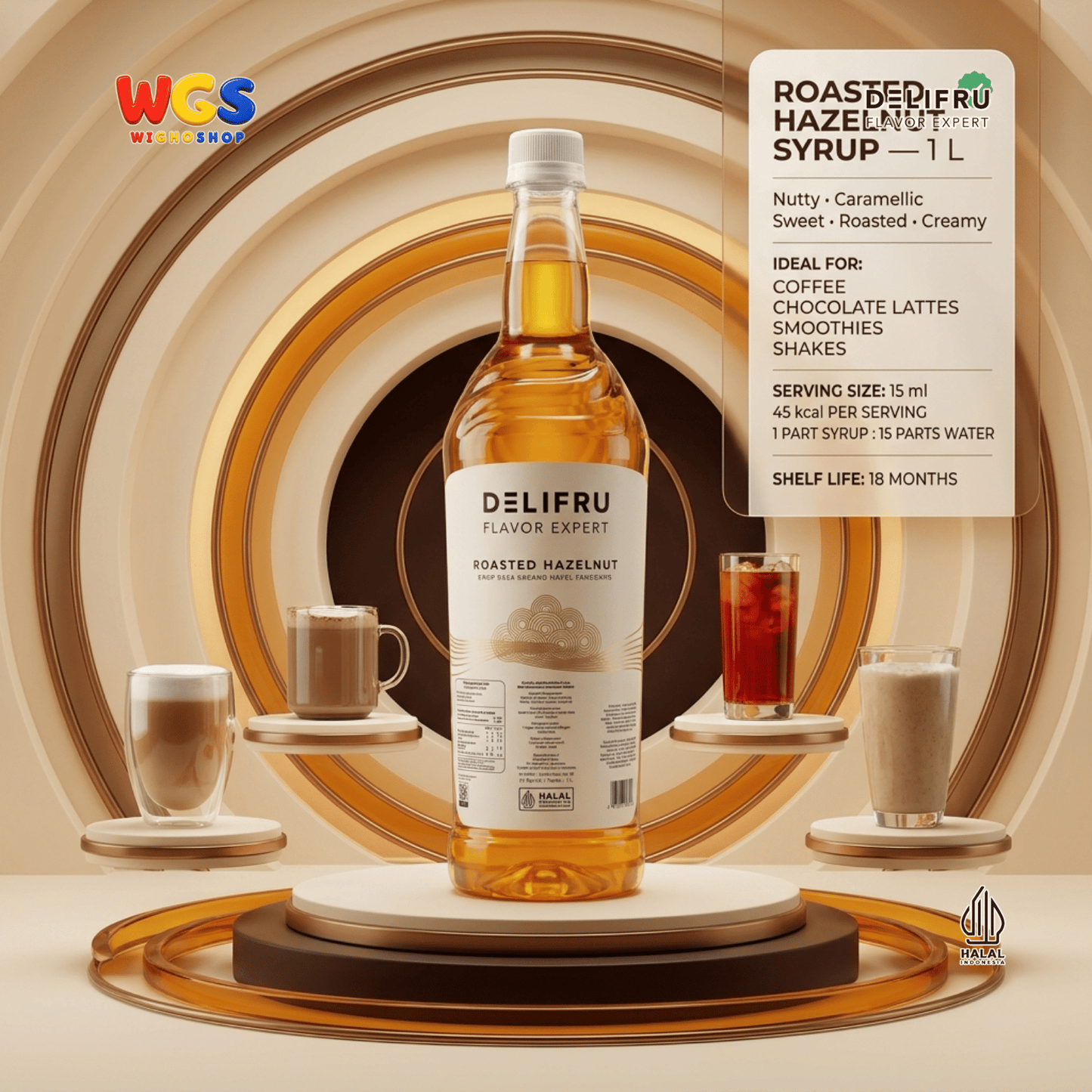 DELIFRU Roasted Hazelnut Syrup 1 Liter - Sirup Kacang Hazel Panggang untuk Kopi Latte Frappe Milkshake Dessert Halal
